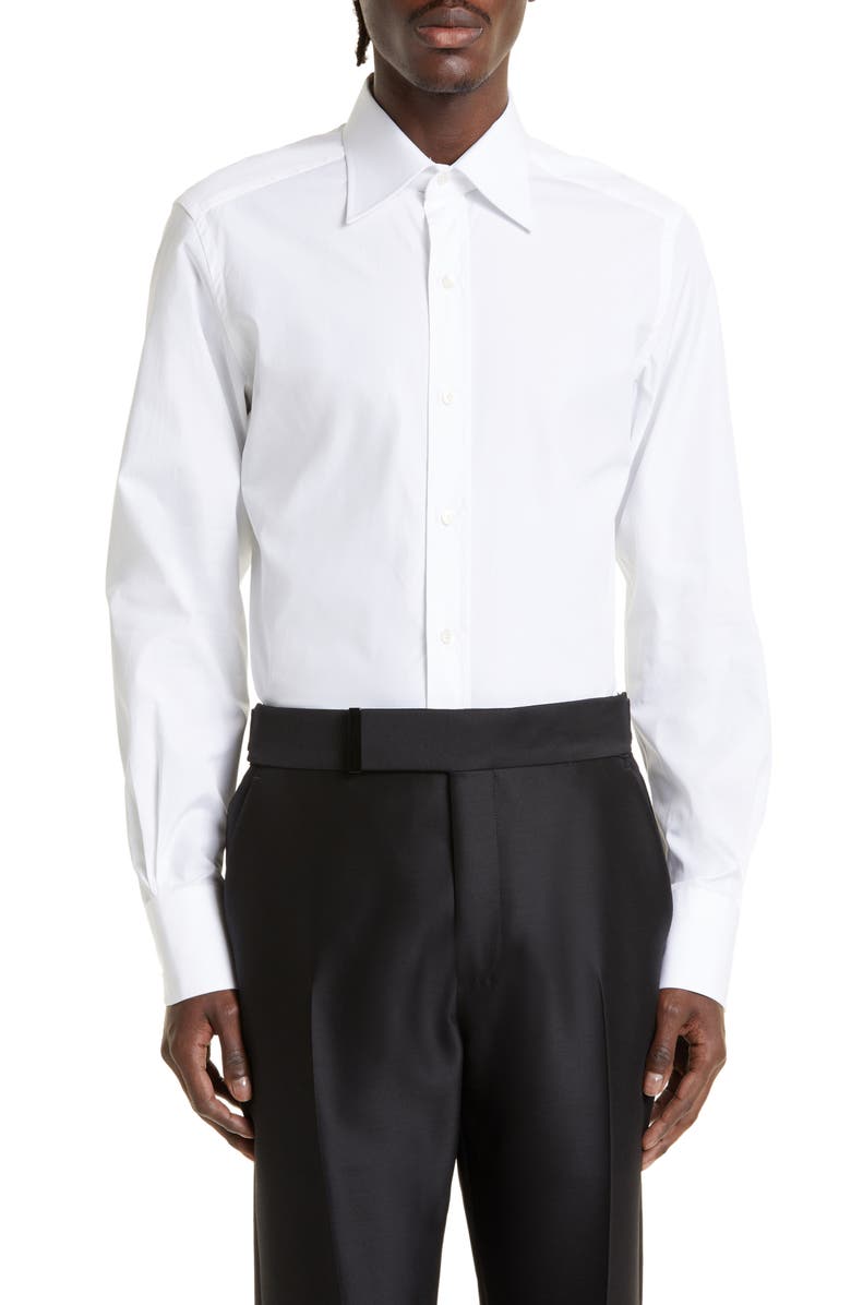 TOM FORD Slim Fit Poplin Button-Up Shirt, Main, color, Optical White