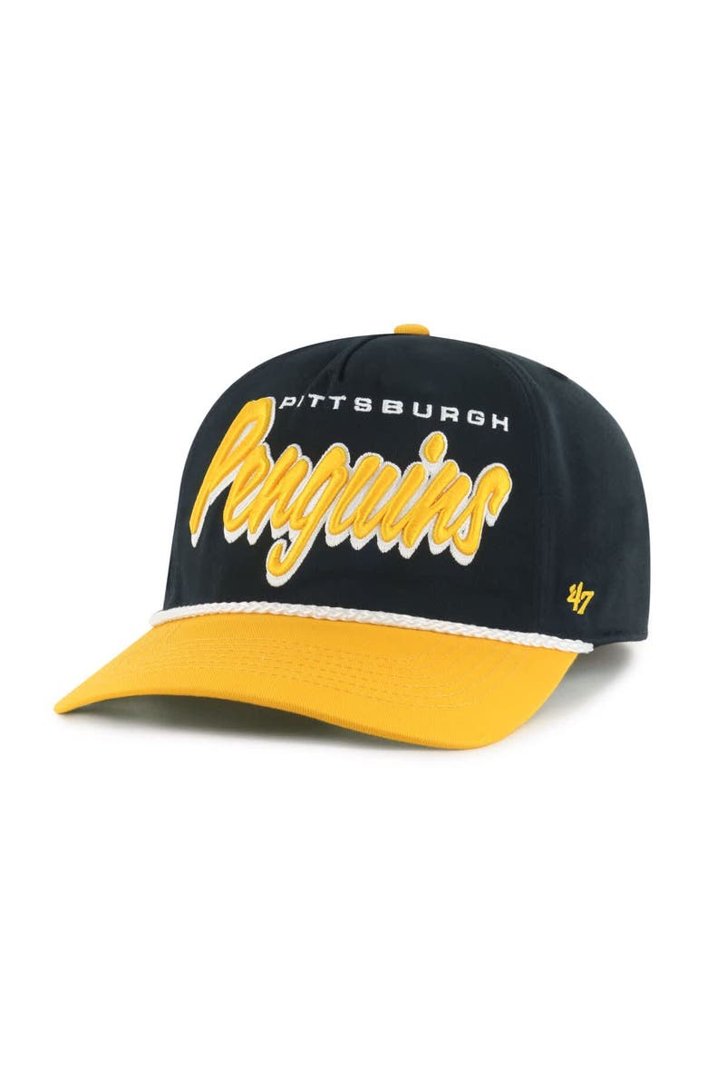 '47 Men's '47 Black/Gold Pittsburgh Penguins Dropshadow Rope Hitch Adjustable Hat, Alternate, color, Black