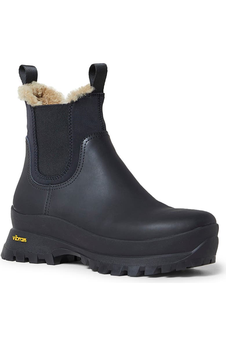 Loeffler Randall Tara Geniune Shearling Lined Water Resistant Chelsea Boot, Main, color, Black/ Black