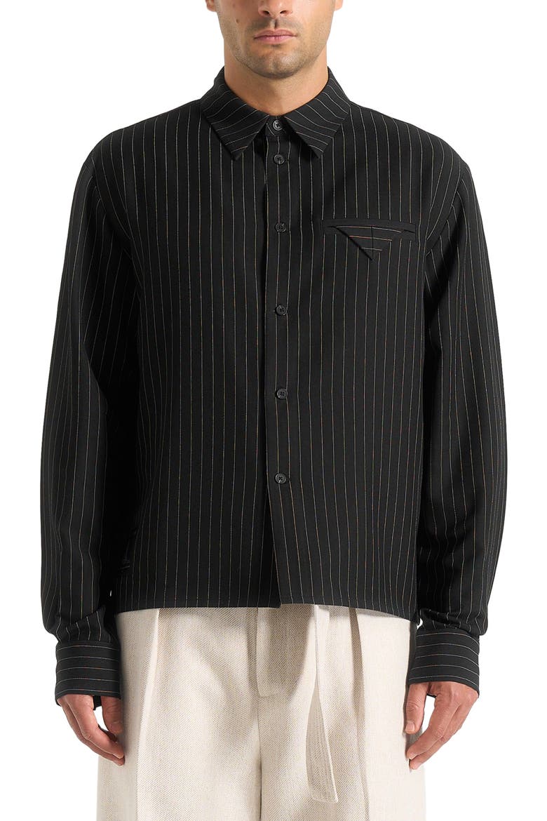 Arlo Pinstripe Cropped Long Sleeve Shirt, Alternate, color, Black