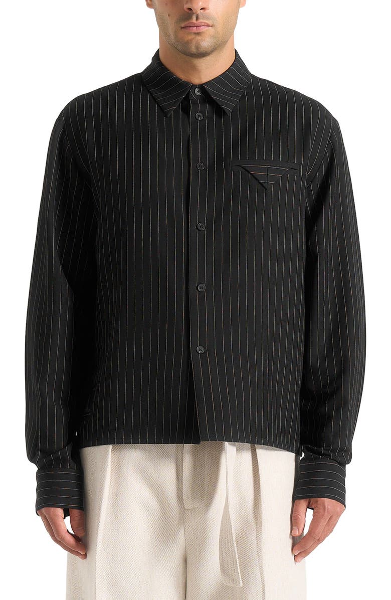 Manière De Voir Arlo Pinstripe Cropped Long Sleeve Shirt, Alternate, color, Black