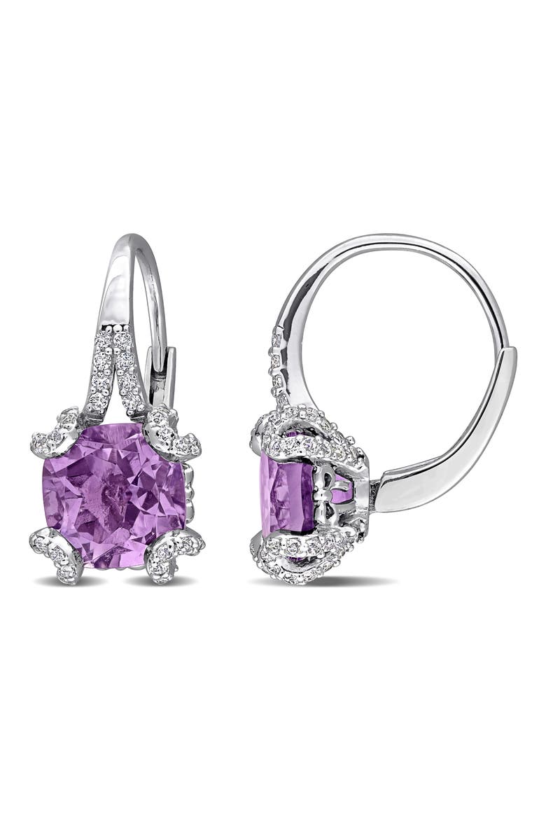 Amethyst & White Topaz Lever Back Earrings, Main, color, PURPLE