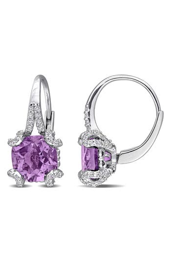 Delmar Amethyst & White Topaz Lever Back Earrings In Purple
