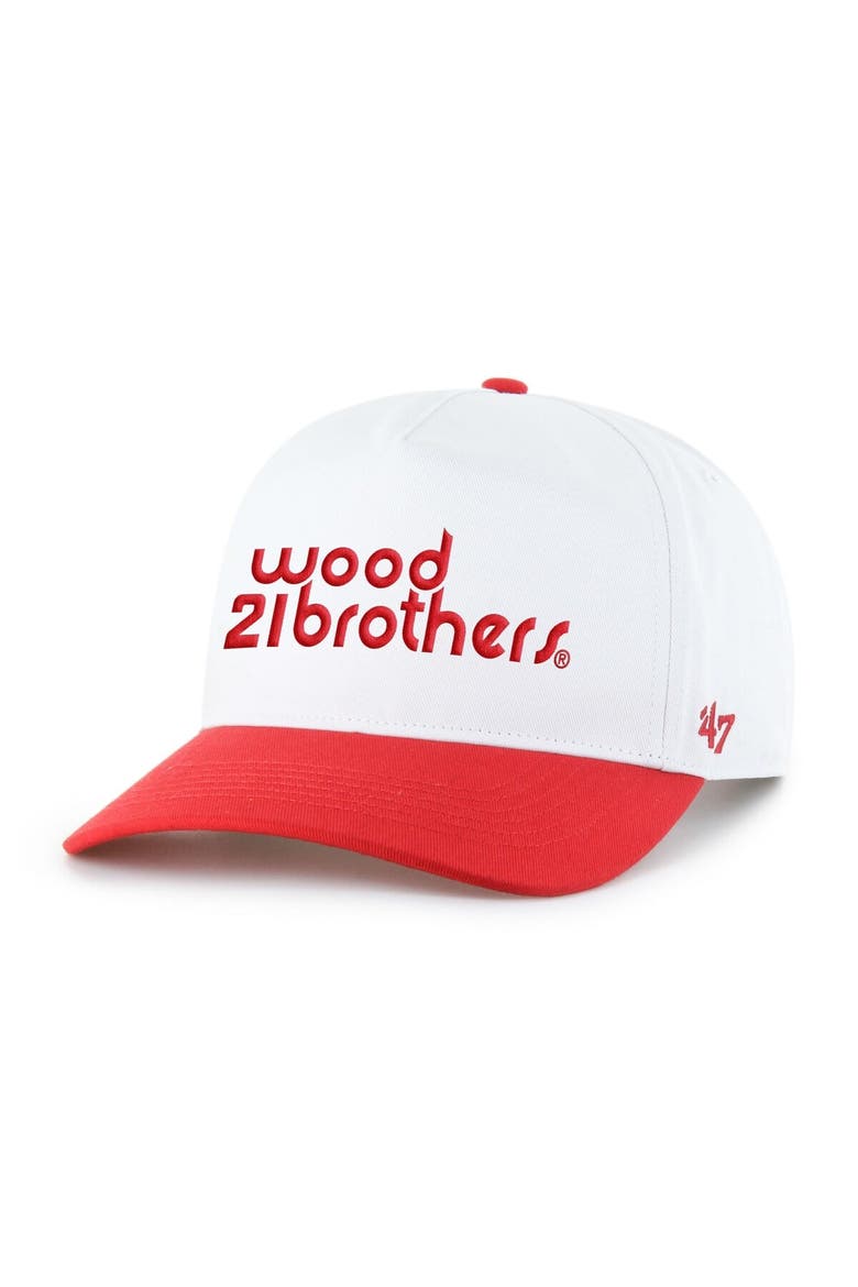 Men's '47  White/Red Wood Brothers Racing NASCAR Two-Tone Team Adjustable Hitch Hat, Main, color, White