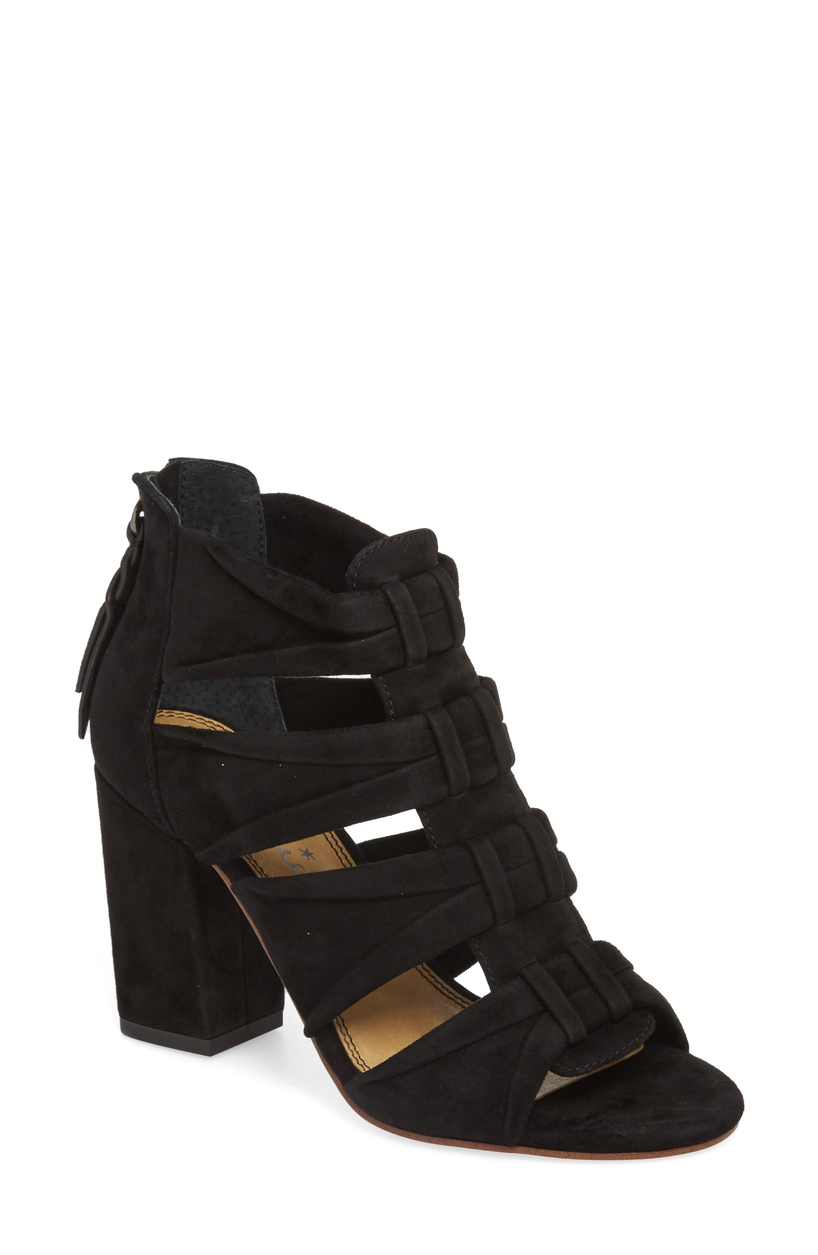 Nando Block Heel Sandal, Main, color, BLACK SUEDE