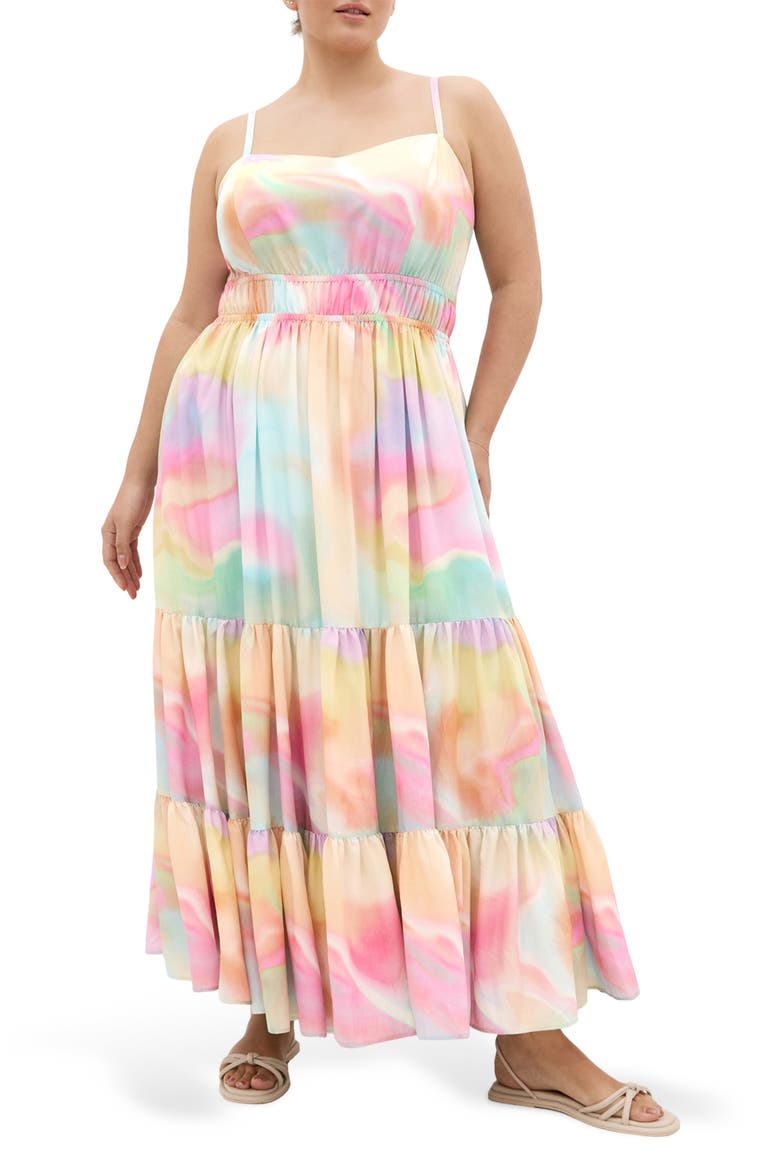 Kalea Shirred Waist Maxi Dress, Main, color, PASTEL SWIRL