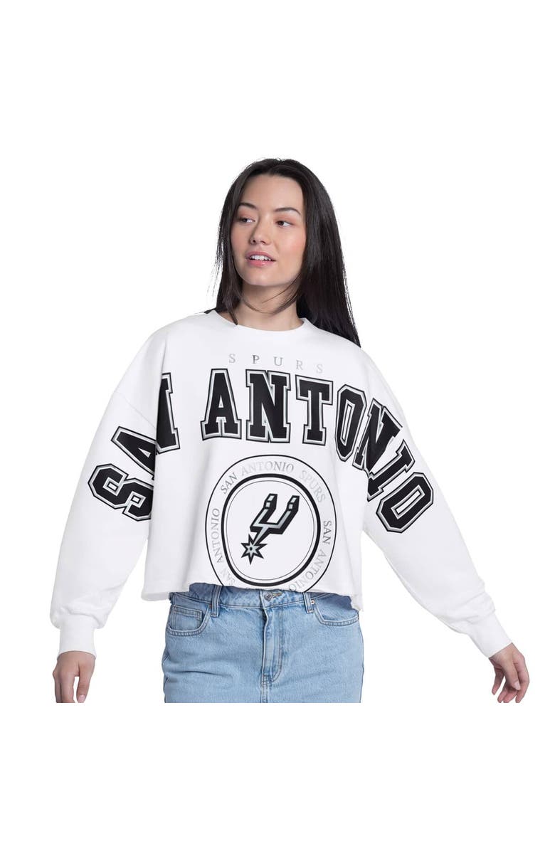 G-III 4HER BY CARL BANKS Women's G-III 4Her by Carl Banks White San Antonio Spurs Bleachers Cropped French Terry Sweatshirt, Main, color, White