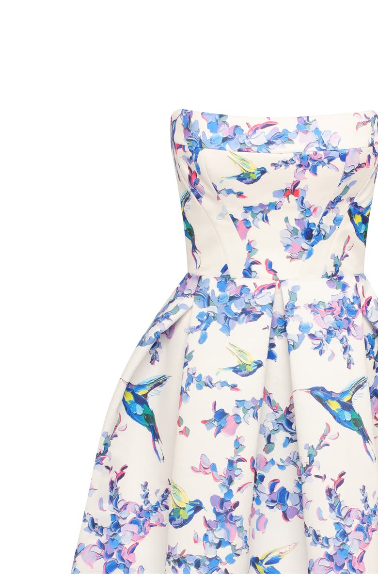 Milla Strapless Midi Corset Dress With A Floral Print, Alternate, color, Lavender Birds