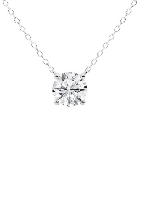 14K Gold Round Cut Lab-Created Diamond Pendant Necklace - 1.0ct