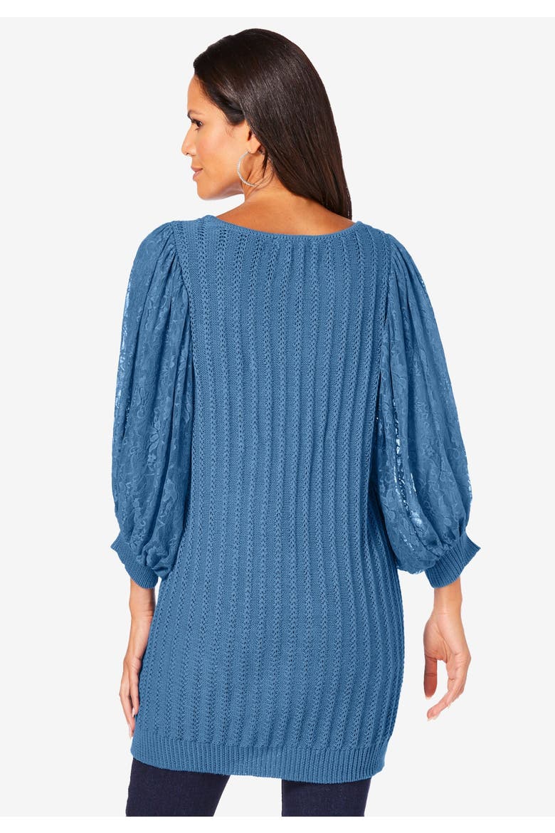 Lace Sleeve Sweater, Alternate, color, DEEP TEAL
