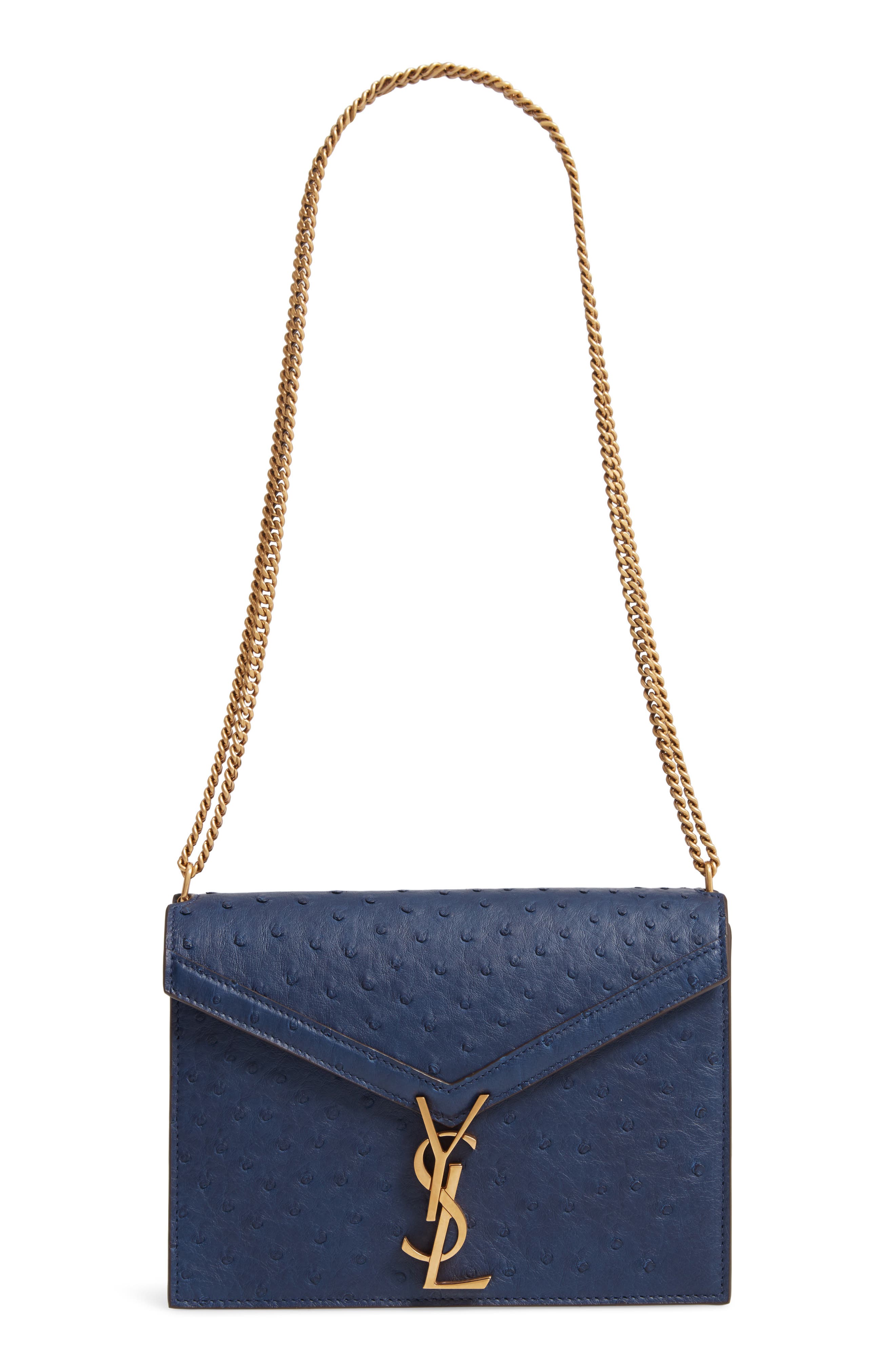Saint Laurent Medium Cassandra Ostrich Leather Shoulder Bag, Main, color, 