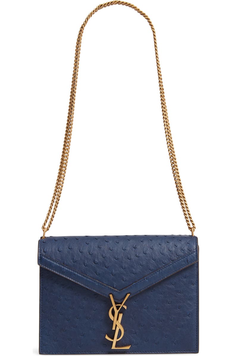 Saint Laurent Medium Cassandra Ostrich Leather Shoulder Bag, Main, color,