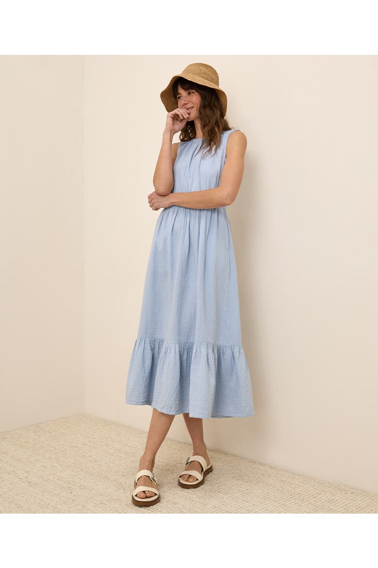 Organic Cotton Coastal Double Gauze Tiered Midi Dress, Main, color, Cornflower Blue