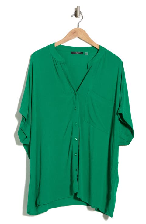 Elbow Sleeve Button-Up Shirt (Plus)