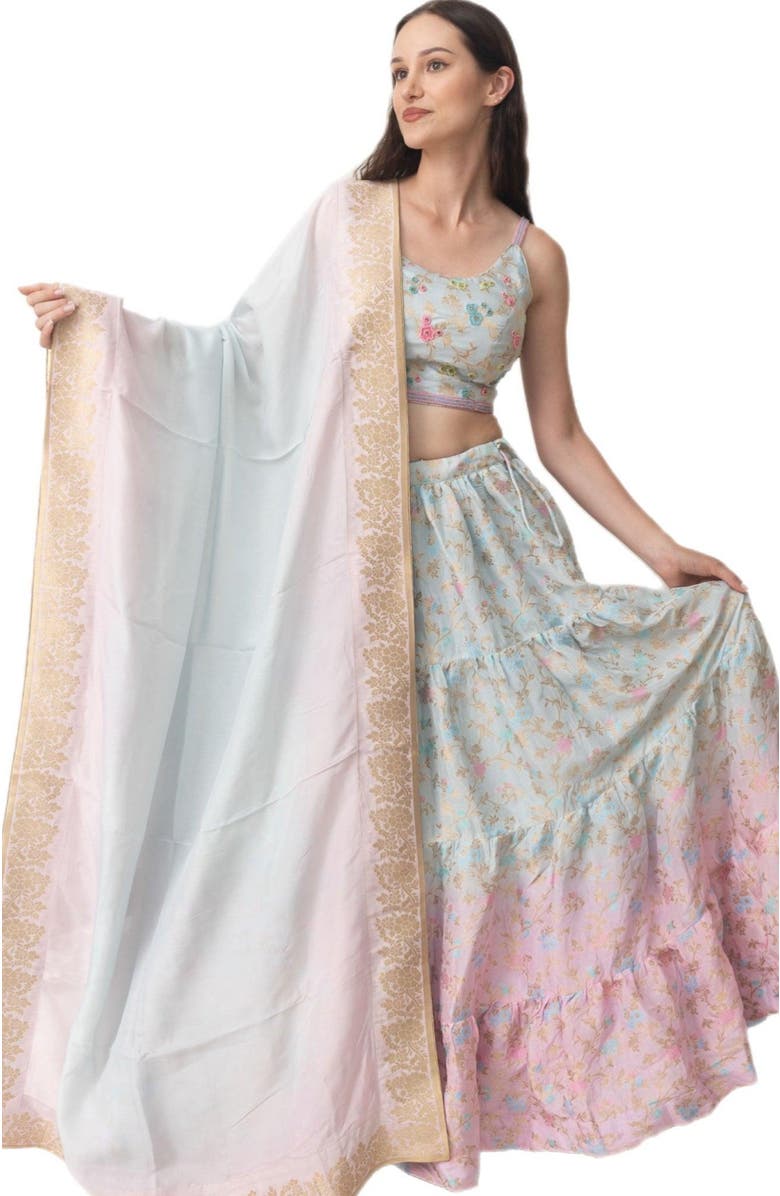 RAAS Bethany Hand Tie Dye Lehenga Choli, Main, color, Light Blue Multi