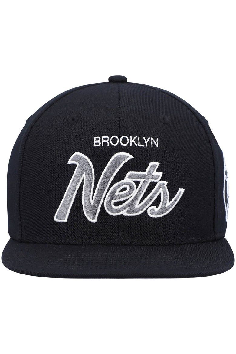 Men's Mitchell & Ness Black Brooklyn Nets Hardwood Classics Script 2.0 Snapback Hat, Alternate, color, Black