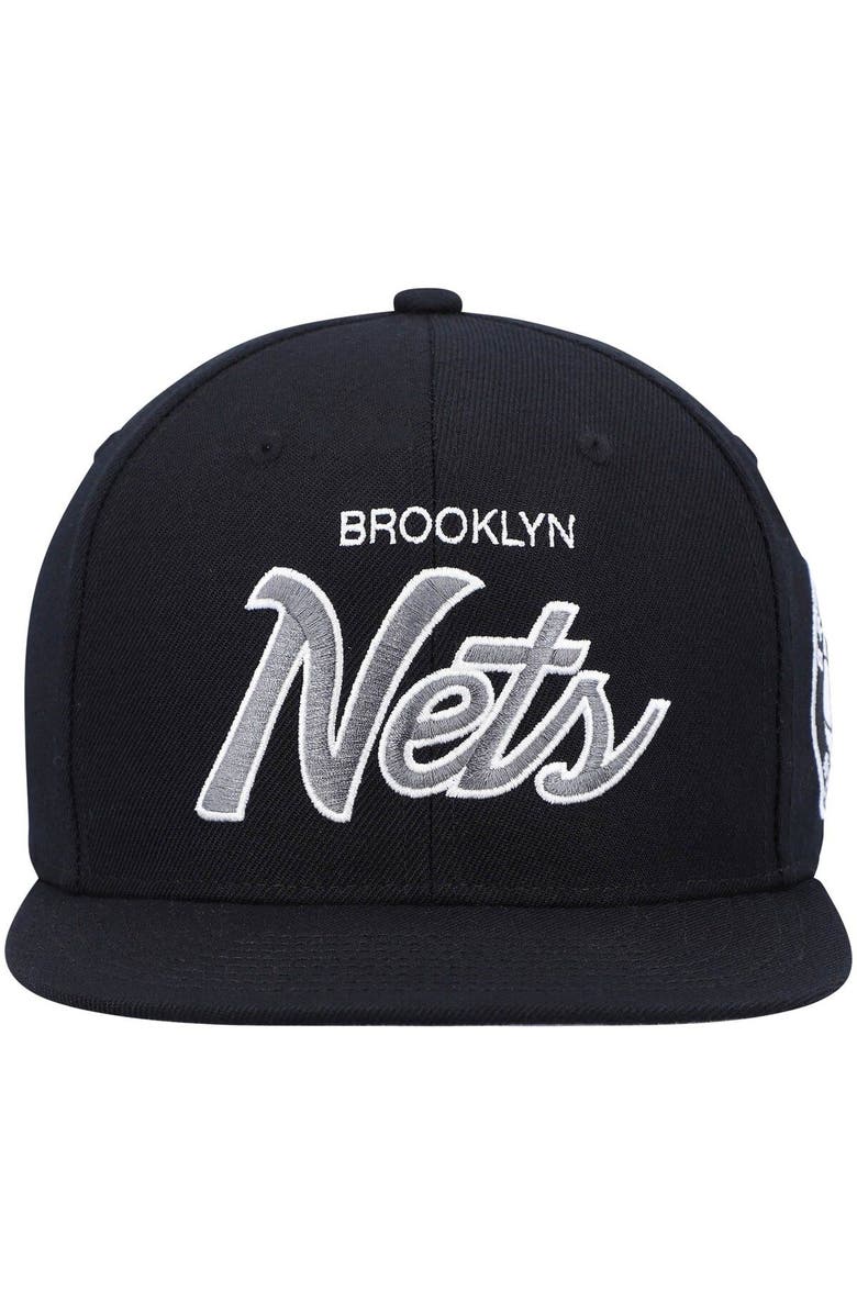 Mitchell & Ness Men's Mitchell & Ness Black Brooklyn Nets Hardwood Classics Script 2.0 Snapback Hat, Alternate, color, Black