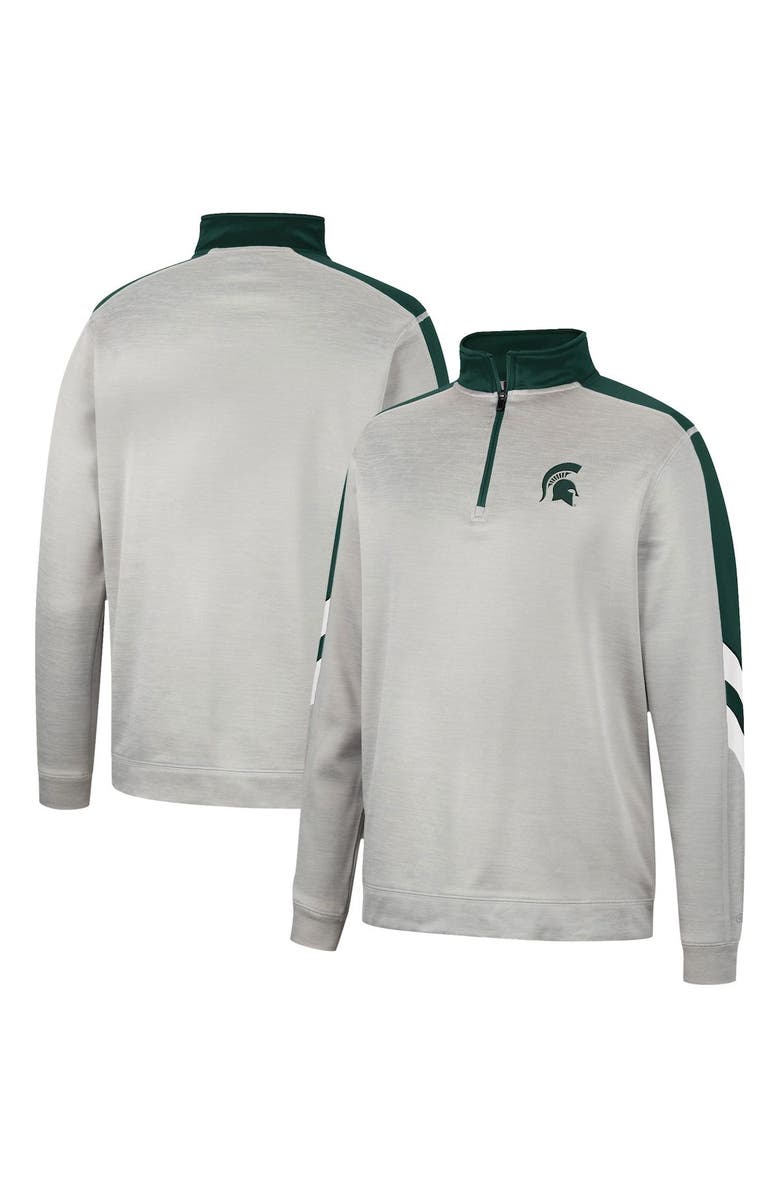 COLOSSEUM Men's Colosseum Gray/Green Michigan State Spartans Bushwood Fleece Quarter-Zip Jacket, Main, color, Gray