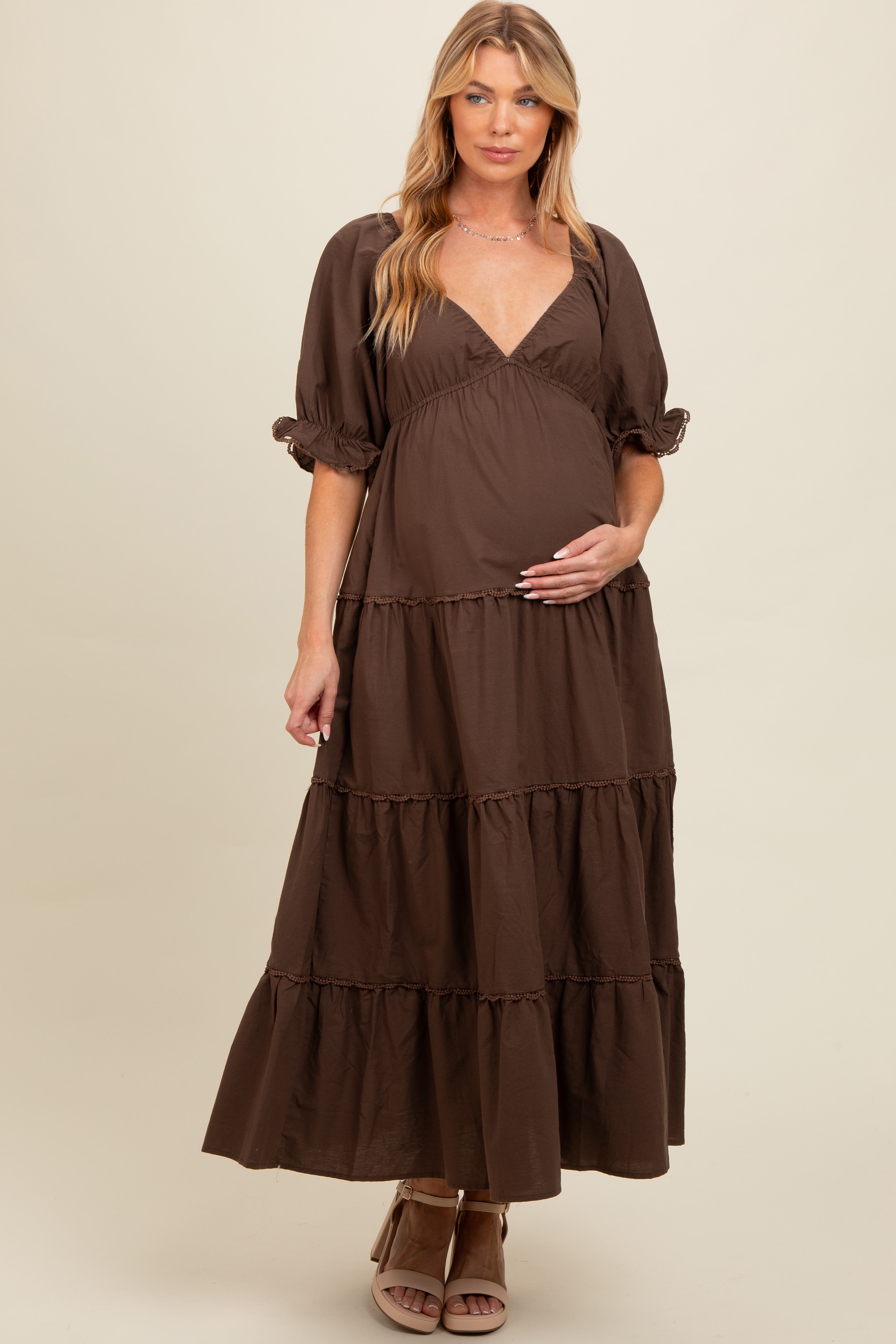 Deep V-Neck Tiered Maxi Dress - image 2
