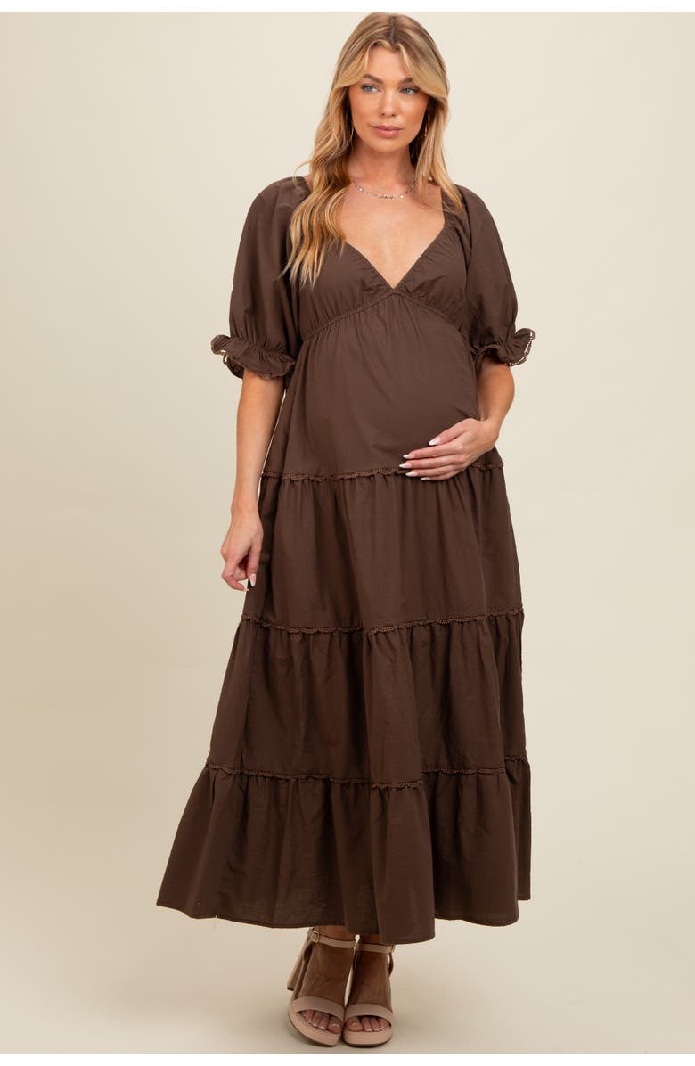 PinkBlush Deep V-Neck Tiered Maxi Dress, Alternate, color, Brown