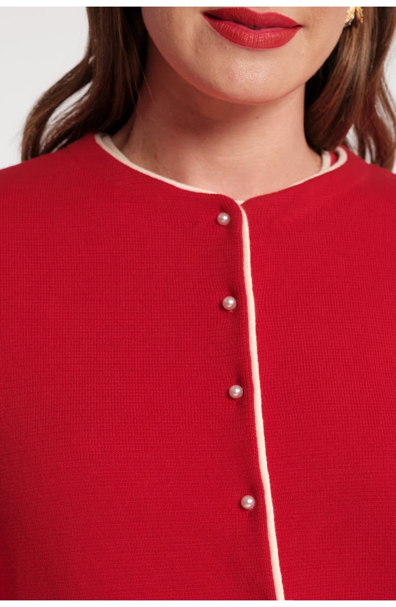 Frances Valentine Darling Cardigan Colorblock Piping, Alternate, color, Red/Oyster