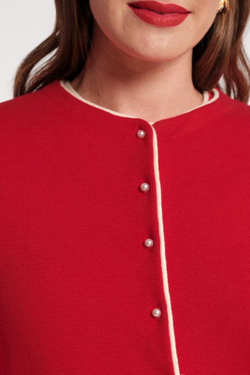 Frances Valentine Darling Cardigan Colorblock Piping In Red