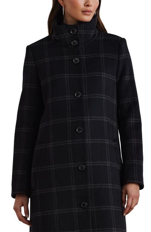 Ralph Lauren Lauren  Plaid Wool Blend Longline Coat In Black