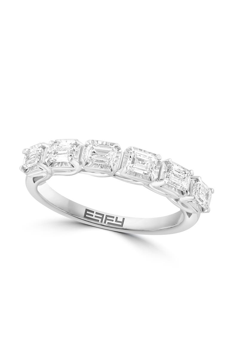 East West Emerald Cut Diamond Band Ring in White Gold, Main, color, Hematite and FW Blush Pearl