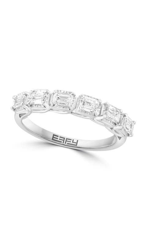 East West Emerald Cut Diamond Band Ring in White Gold
