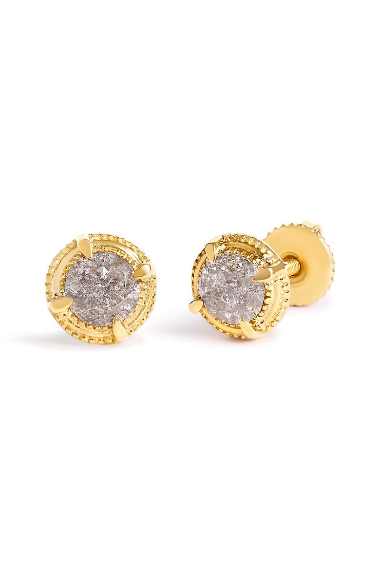 .925 Sterling Silver Diamond Solitaire Milgrain Stud Earrings, Alternate, color, Yellow