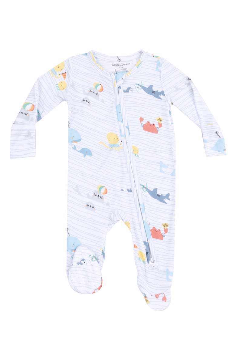 Angel Dear Sea Stripes Zip Footie, Main, color, 