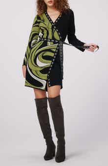 Aubrey Mixed Print Long Sleeve Knit Wrap Dress