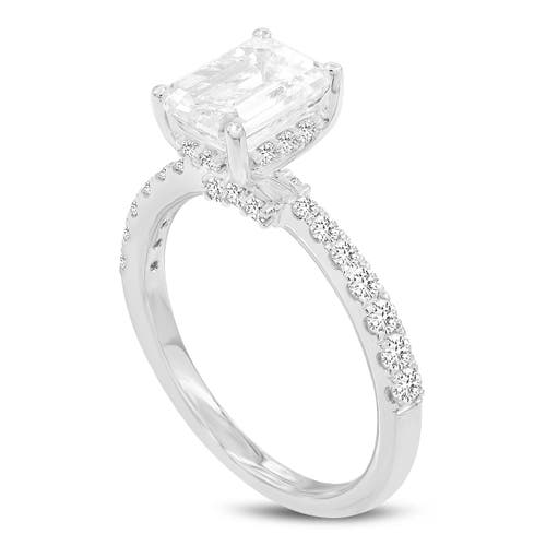 Luvmyjewelry Amara 14k White Gold Emerald Cut Hidden Halo Lab Grown Diamond Engagement Ring In 14k White Gold