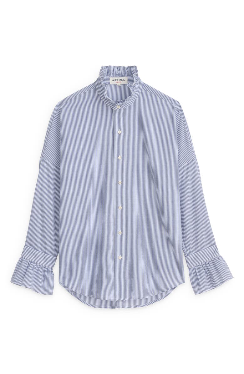 Alex Mill Ruffle Collar Stripe Cotton Button-Up Shirt, Alternate, color, 
