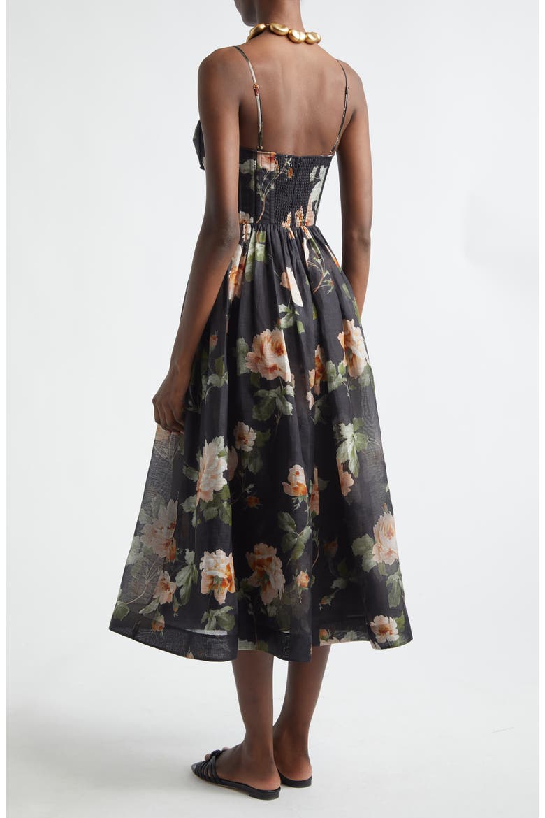 zimmermann natura linen silk corset midi dress Zimmermann - - Natura Embellished Corset Linen-Silk Midi Dress - Black - 3