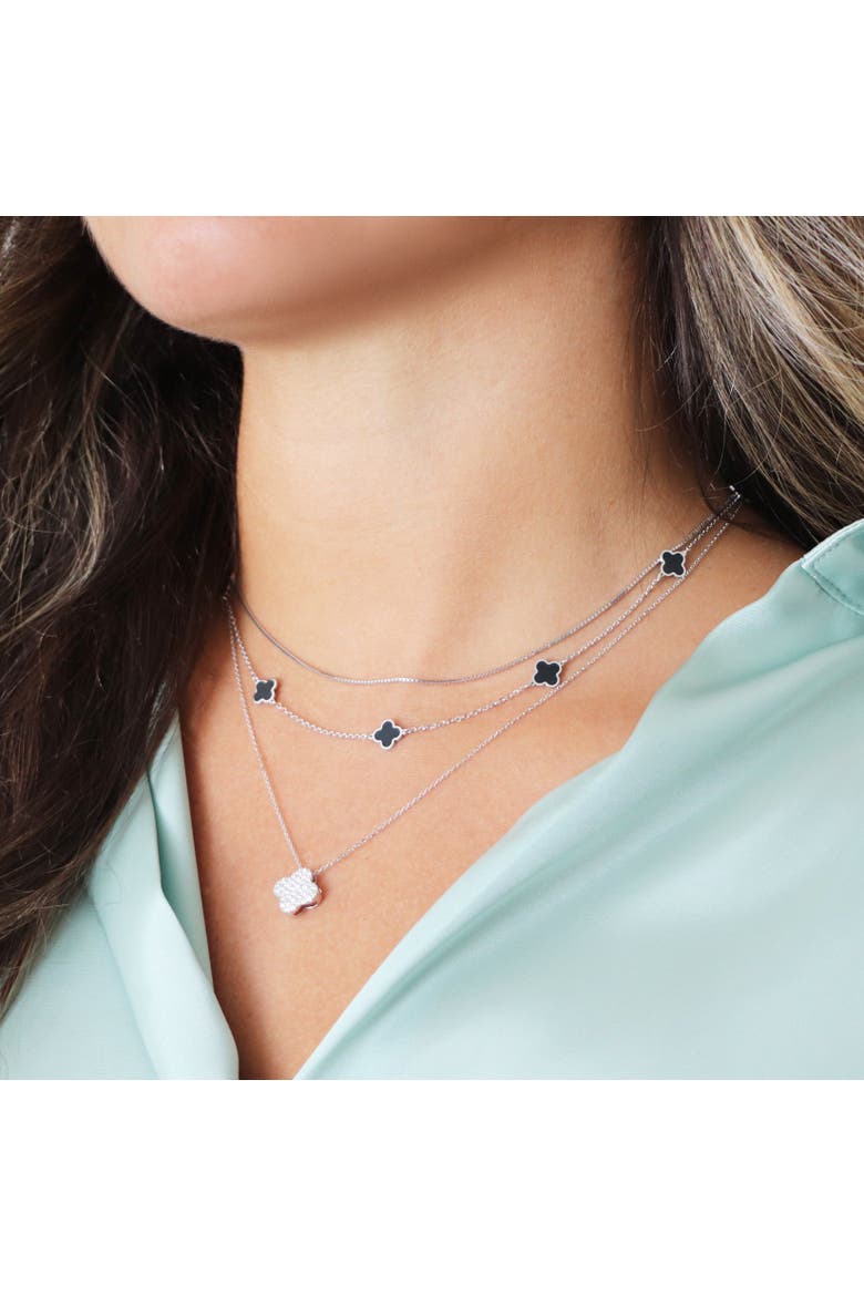 Mini Onyx Clover Necklace, Alternate, color, Onyx/ White Gold