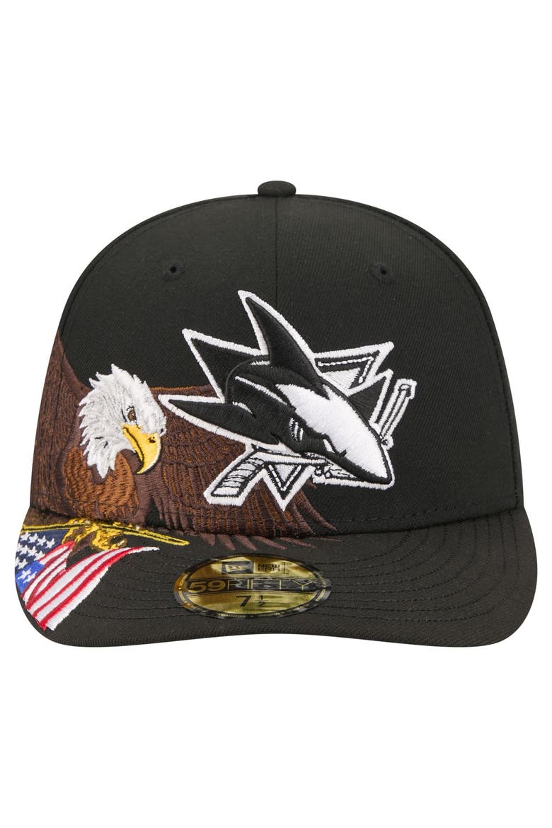 Men's New Era  Black San Jose Sharks Freedom Pre-Curved 59FIFTY Fitted Hat, Alternate, color, Black