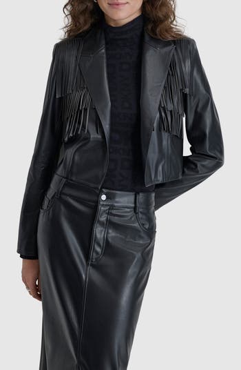 DKNY Fringe Detail Faux Leather Jacket | Nordstrom