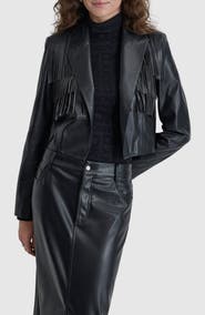 DKNY Fringe Detail Faux Leather Jacket