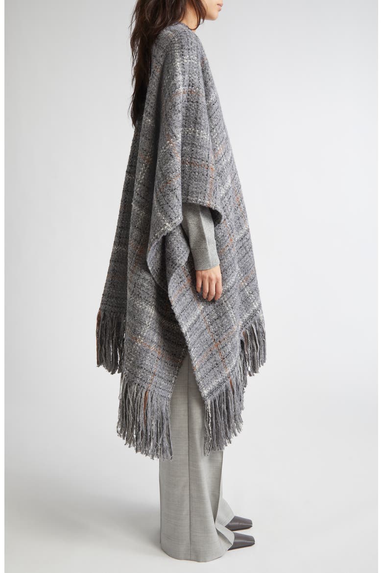 Plaid Wool Cape, Alternate, color, GREY
