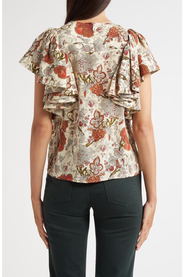 Lena Flutter Sleeve Silk Top, Alternate, color, WINTER GARDEN