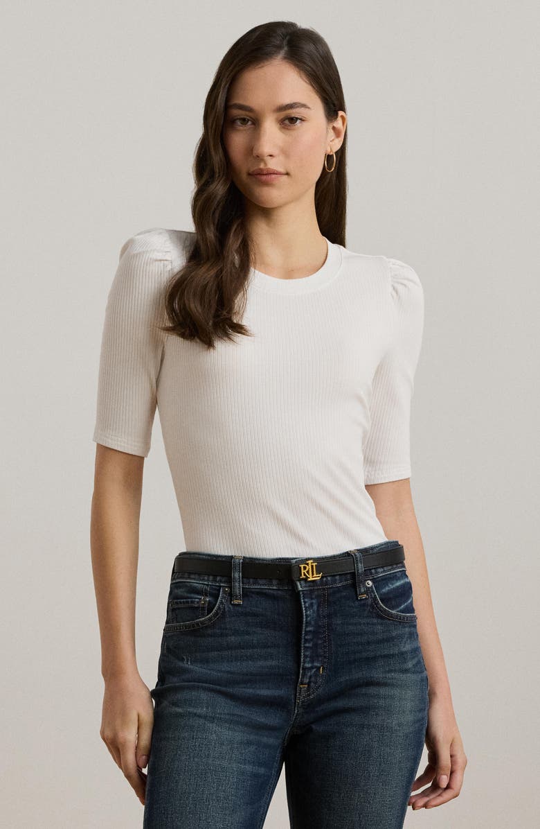 Lauren Ralph Lauren Puff Sleeve Rib Knit Top, Alternate, color,