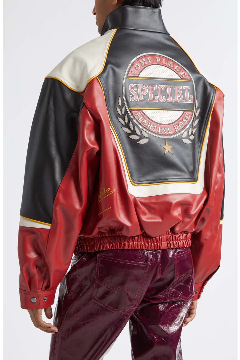 Bowl Game Oversize Colorblock Leather Jacket, Alternate, color, BLACK RED