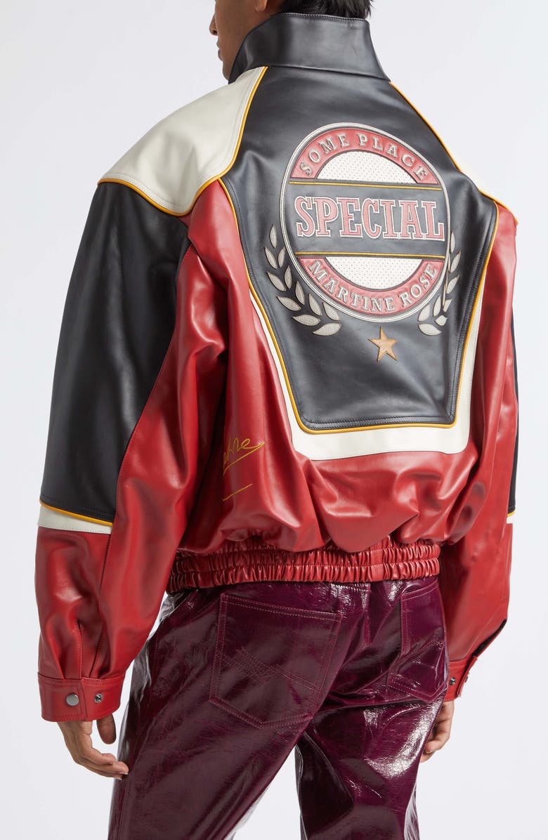 Martine Rose Bowl Game Oversize Colorblock Leather Jacket, Alternate, color, Black Red