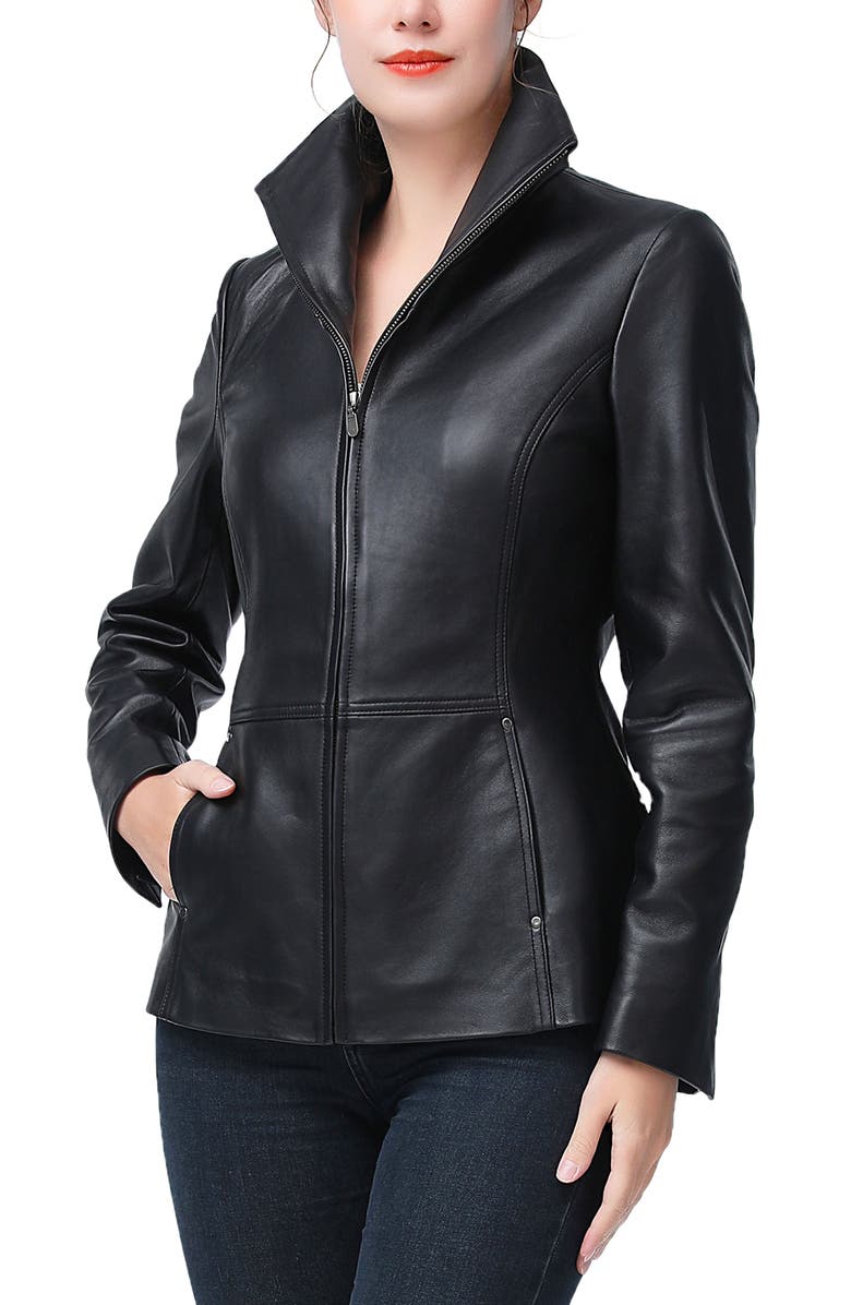 Kimi & Kai Eva Zip Front Leather Jacket, Alternate, color, Black