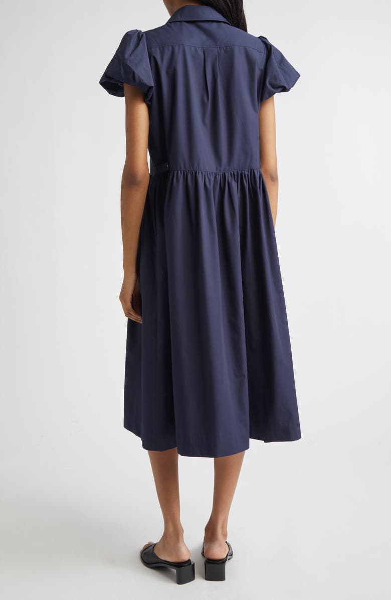 Sandy Liang Ensemble Ruffle Cotton Poplin Midi Dress, Alternate, color, Navy