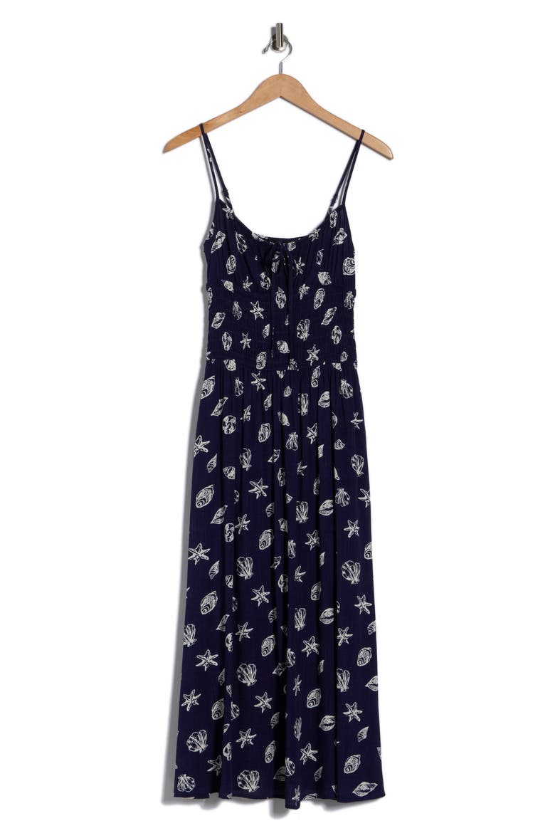 Shell Print Midi Sundress, Alternate, color, NAVY