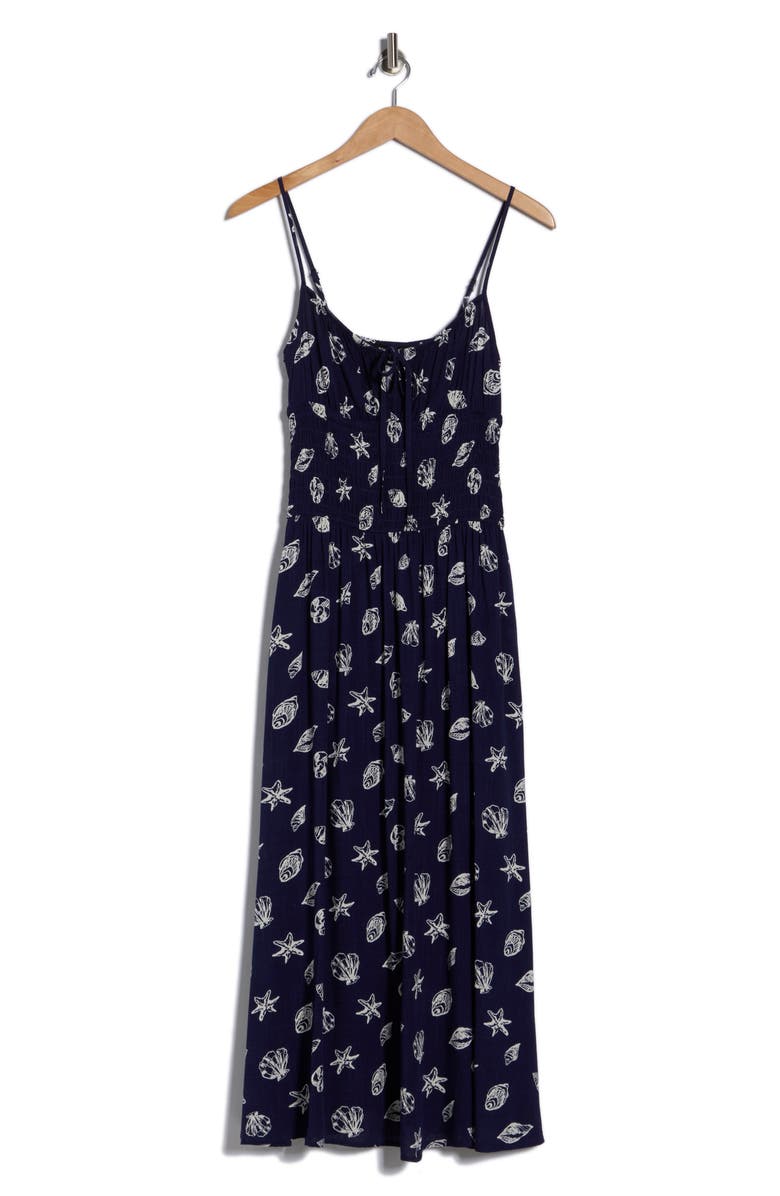 Blu Pepper Shell Print Midi Sundress, Main, color, Navy