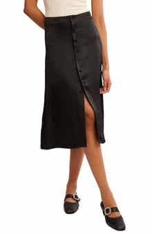 Free People Analise Button Front Satin Midi Skirt