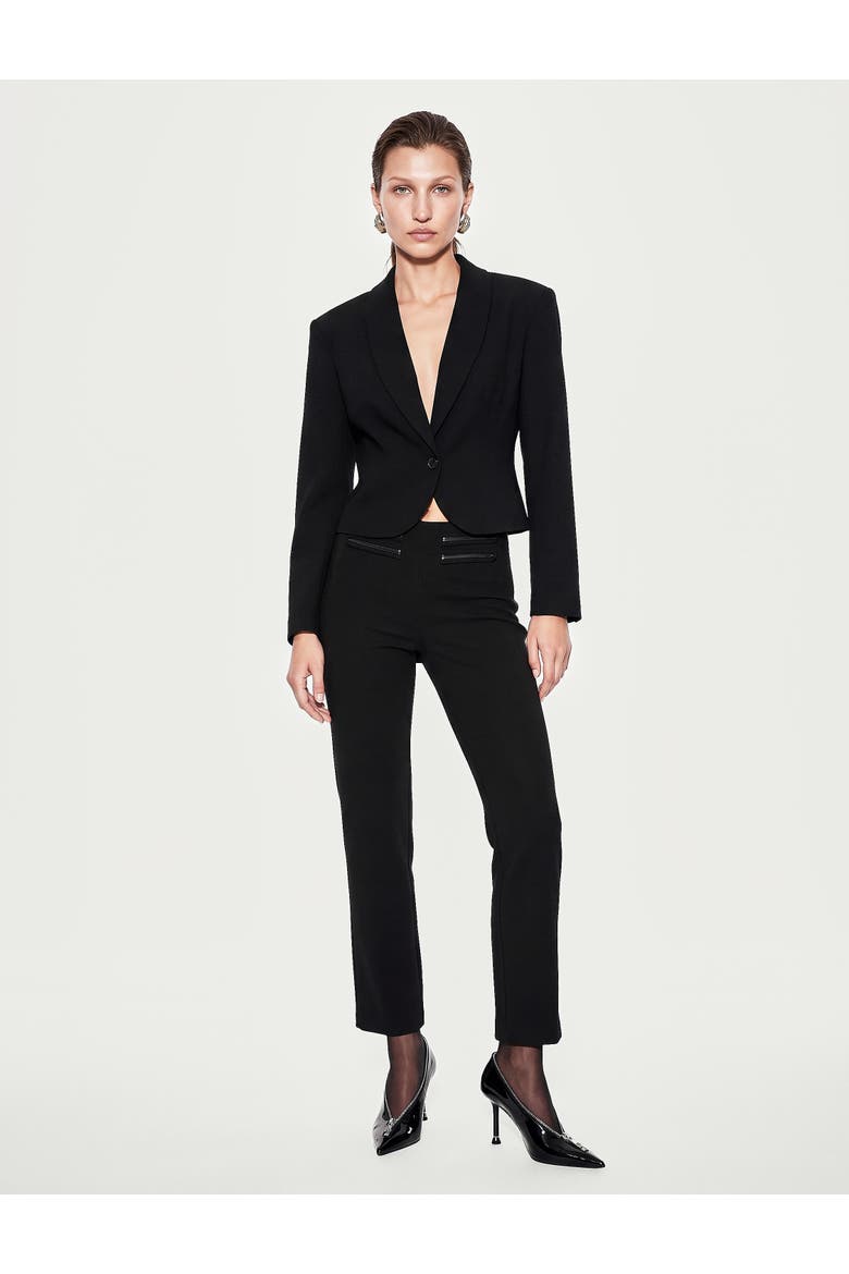 Long Sleeve Shawl Collar Cropped Blazer Jacket, Main, color, BLACK